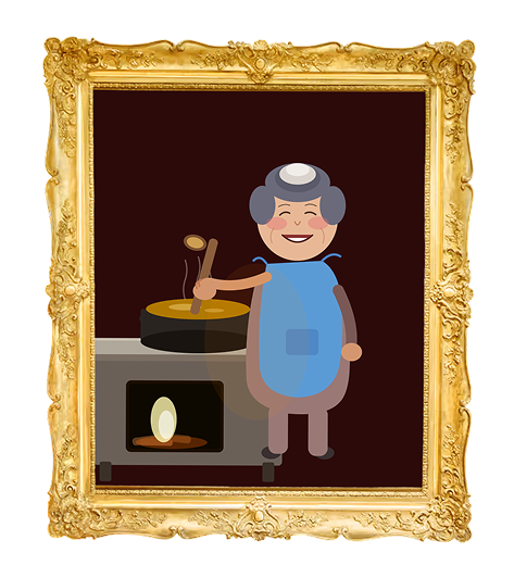 Framed portrait of Grandma cooking